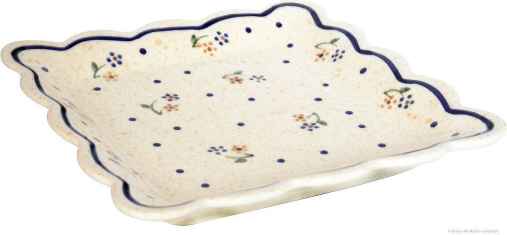 Original Bunzlauer Keramik Frühstücksteller flach viereckig 16,4x16,4x2,5 cm im Design 111