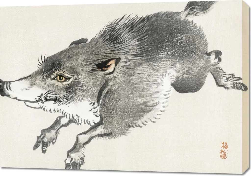 Quadro 100x70 cm Wild Boar, Kōno Bairei Giapponese Vintage per il salotto