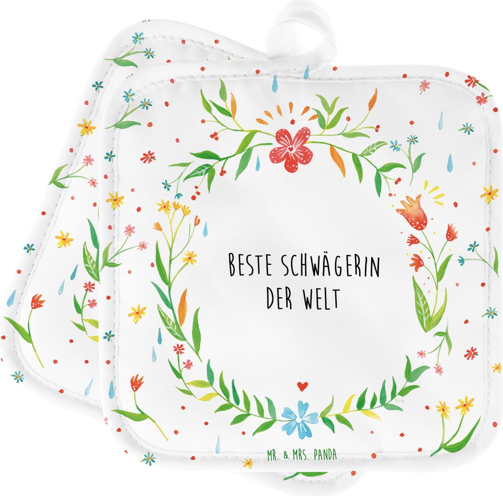 Mr. & Mrs. Panda Topflappen Schwägerin - Geschenk, topfhalter, Frau, Topfuntersetzer, Verwandtschaft, Set, 2er, Schwähgerin, Kochlappen, Ehemann,...