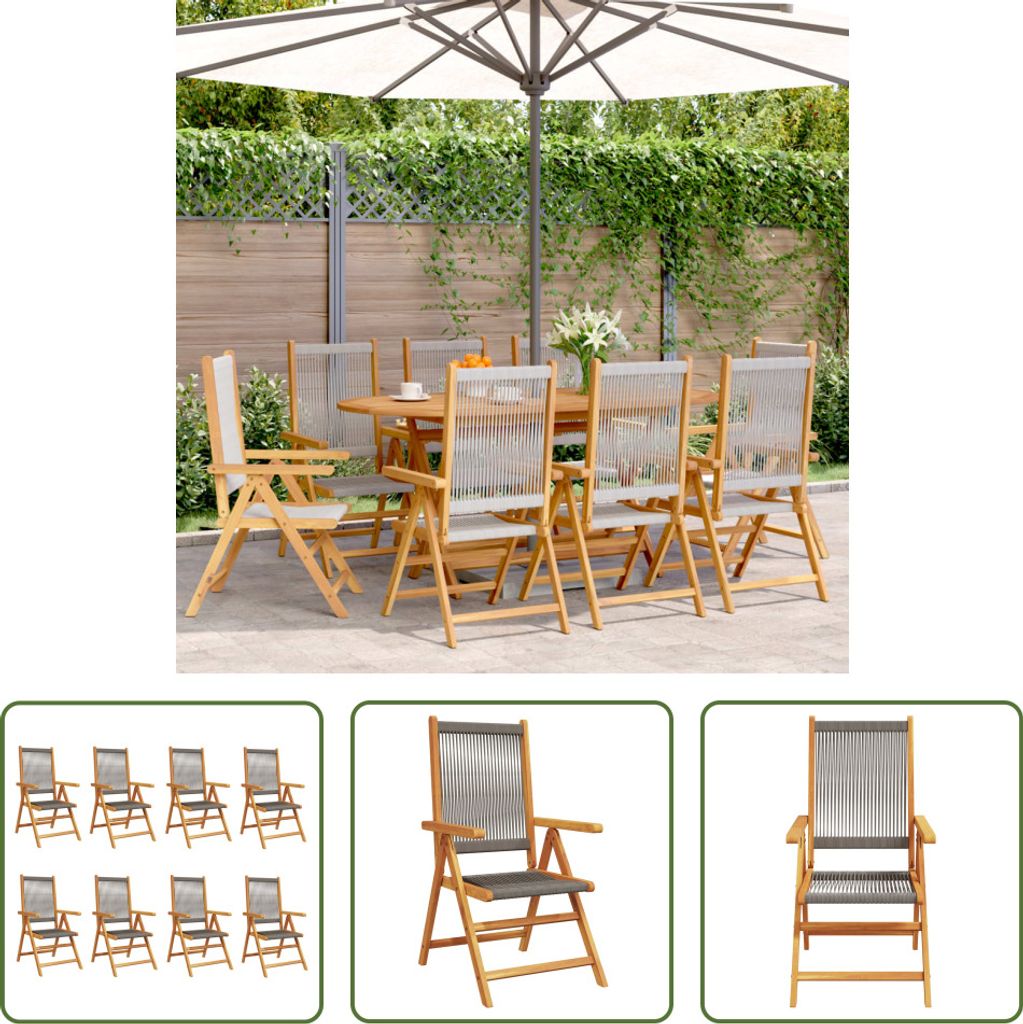 The Living Store Gartenstuhl Verstellbar 8 Stk. Grau Massivholz Akazie