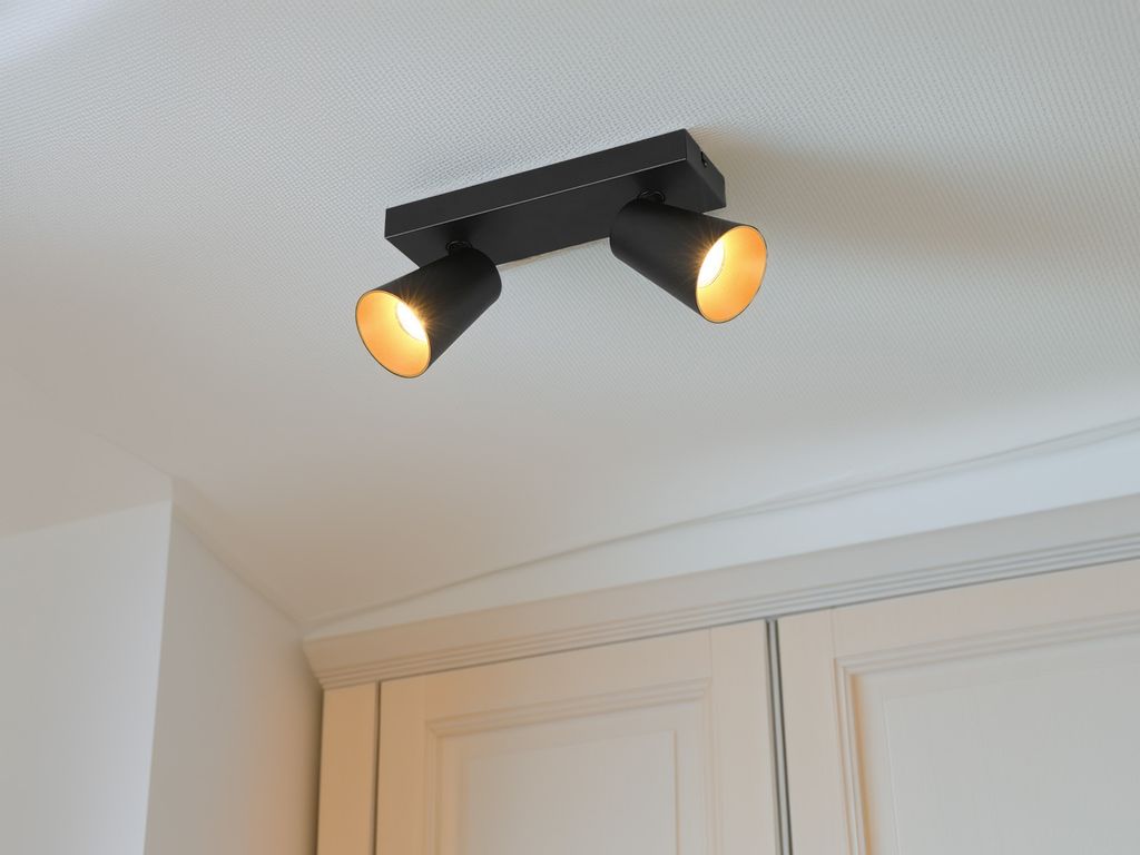 LED Wandstrahler & Deckenstrahler Schwarz Gold 2flammig - Spotbalken 28cm kurz