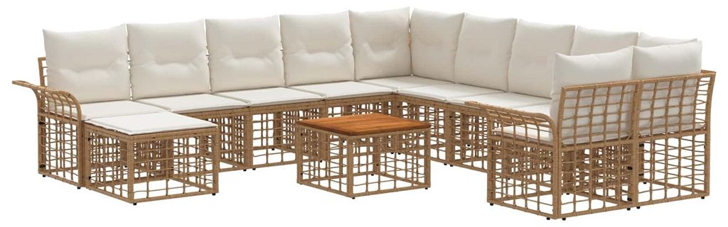 vidaXL Outdoor-Sofagarnitur 12 pcs Natürlich und Cremweiß Polyester