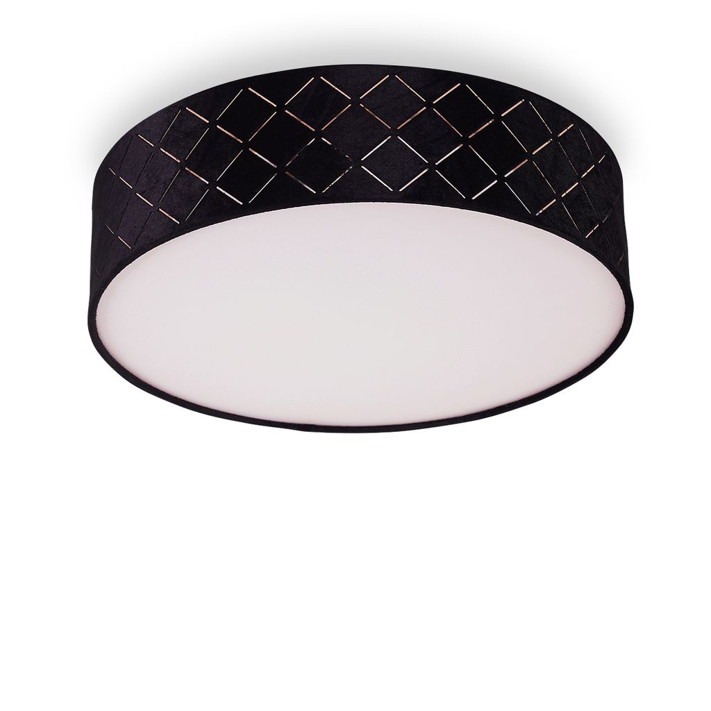 Aggius »Aggius« runde Deckenlampe aus Kunststoff/Textil in Weiß/Schwarz/Gold