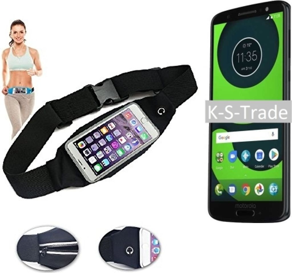 K-S-Trade Jogging-Armband kompatibel mit Motorola Moto G6 Gürteltasche Umhängetasche Bauchtasche schwarz Sport Running Jogging Fitness Laufen