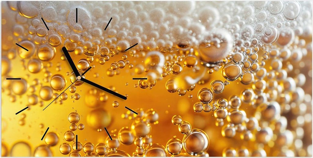 Wanduhr aus Glas mit Motiv Sprudelnde Blasen- 60 x 30 cm - inkl. Aufhängesystem