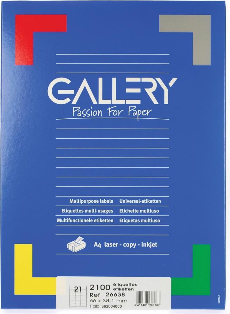 Galerie – weiße Etiketten, 66 x 38,1 mm (B x H), runde Ecken, Box mit 2.100 Etiketten