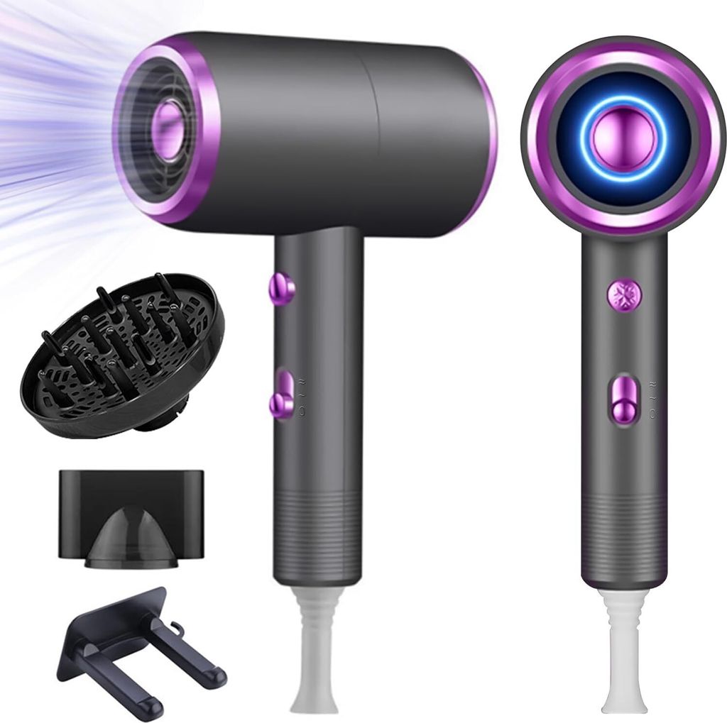 1800W AC Motor Salon-Haartrockner mit Knopf warm/kalt,3 Temperatureinstellungen, mit Diffusor und Stylingdüse/Anschließen,für Reisen/Familie