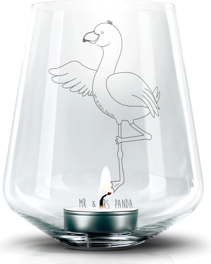 Mr. & Mrs. Panda Windlicht Glas Flamingo Yoga - Transparent Produktbild 