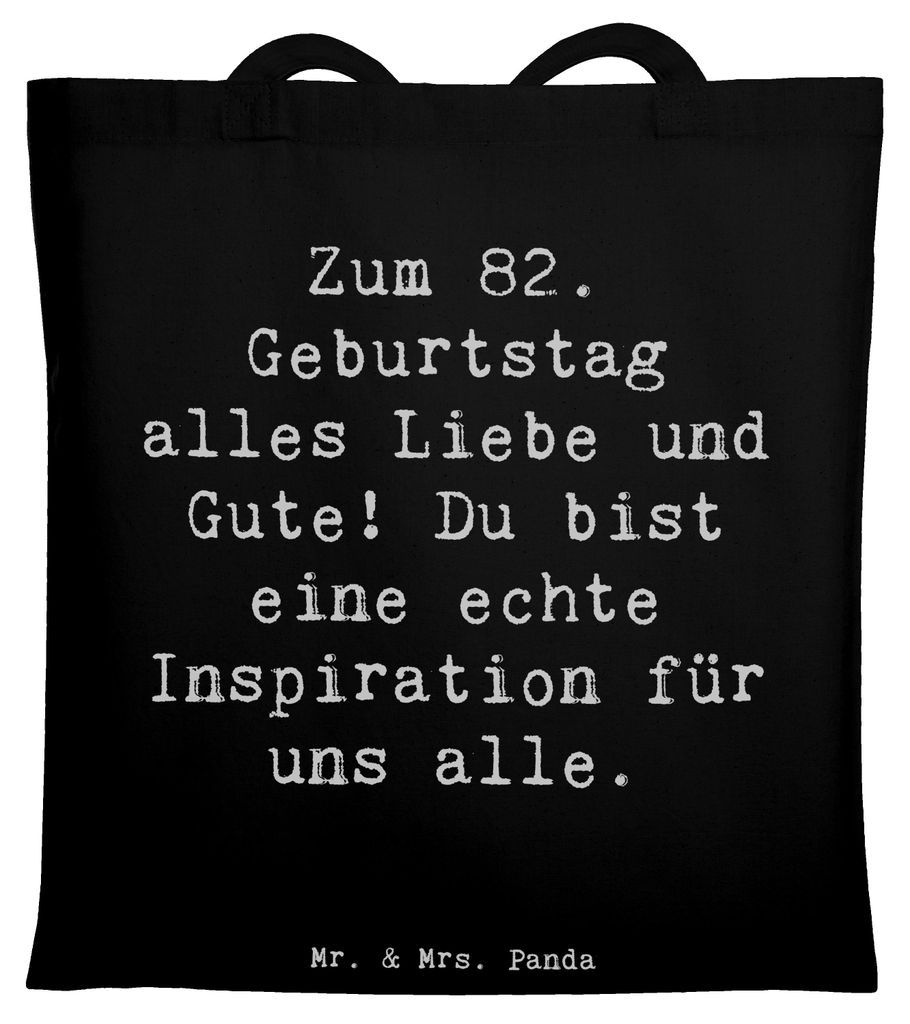 Mr. & Mrs. Panda Tote Bag Spruch 82. Geburtstag - Schwarz - Geschenk, Tasche, Jutebeutel, Schultasche, Geburtstagsslogan, Einkaufstasche, Geburtsta...