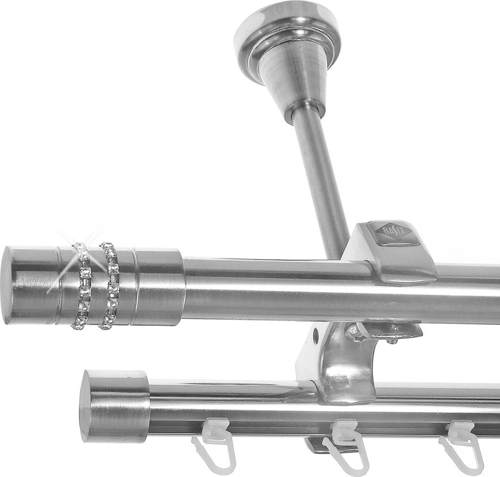 Rohr + Innenlauf Edelstahl Look Gardinenstange Ø 20mm Deckenträger 2-läufig zweiläufig Kristall D61 E80E30 RI