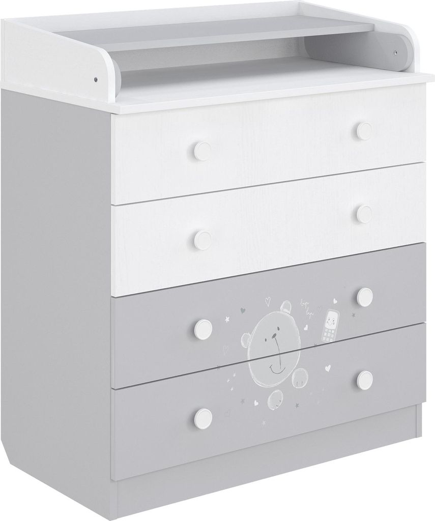 Commode à langer 800 Shefa Kids Blanc-Gris 4 tiroirs motif Image du produit 