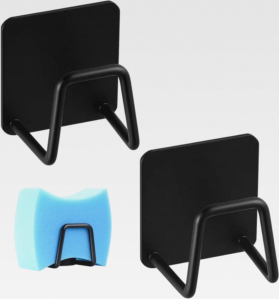 2 Stück Schwammhalter Spülbecken, Schwammhalter Küche Ohne Bohren, Edelstahl Sponge Holder, Sink Organizer für Küche und Bad, Schwarz