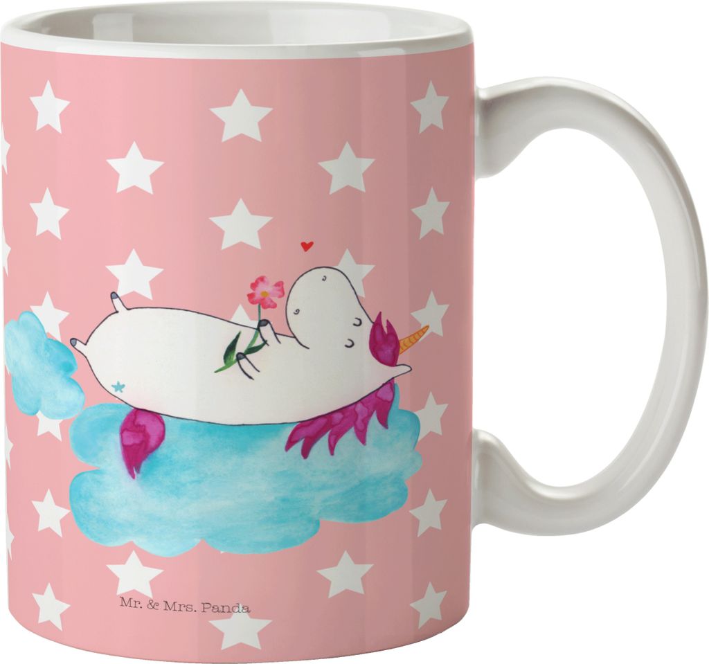 Mr. & Mrs. Panda Tasse Einhorn Verliebt - Rot Pastell - Geschenk, Freundin, Unicorn, Einhörner, Teetasse, Trinkbecher, Becher, Kaffeetasse, Wolke,...