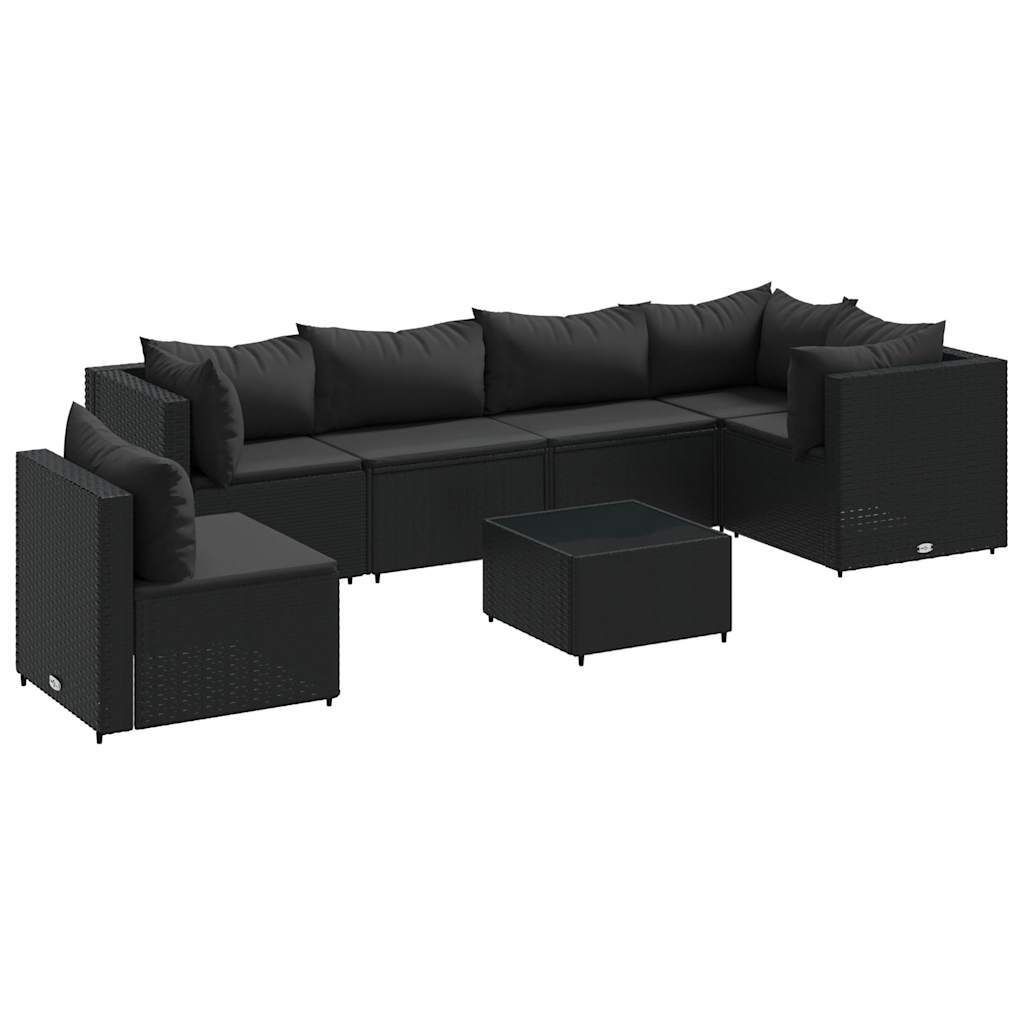 vidaXL 7-tlg. Garten-Lounge-Set mit Kissen Schwarz Poly Produktbild 