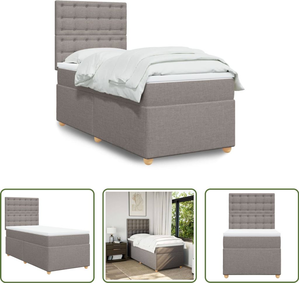 The Living Store Boxspringbett mit Matratze Taupe 90x190 cm Stoff
