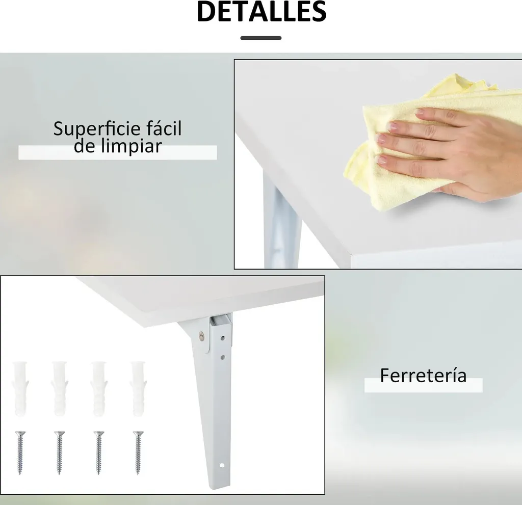 Bureau mural rabattable blanc en bois composite pour petit espace 60cm - 5