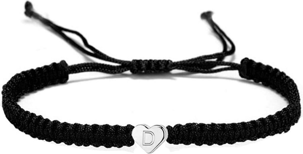 Paar-Armband, herzförmig, geflochtenes Seil, verstellbar, dehnbar, passend zu dekorativen Geschenken, 26 Buchstaben, Initial-Charms, Armband, Schm...