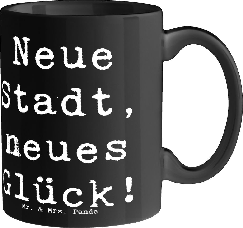 Mr. & Mrs. Panda Tasse Spruch Umzug neue Stadt - Schwarz - Geschenk, Vertrauem, Kaffeebecher, Ermutigung, Lächeln ins Gesicht zaubern, Motivtasse,...