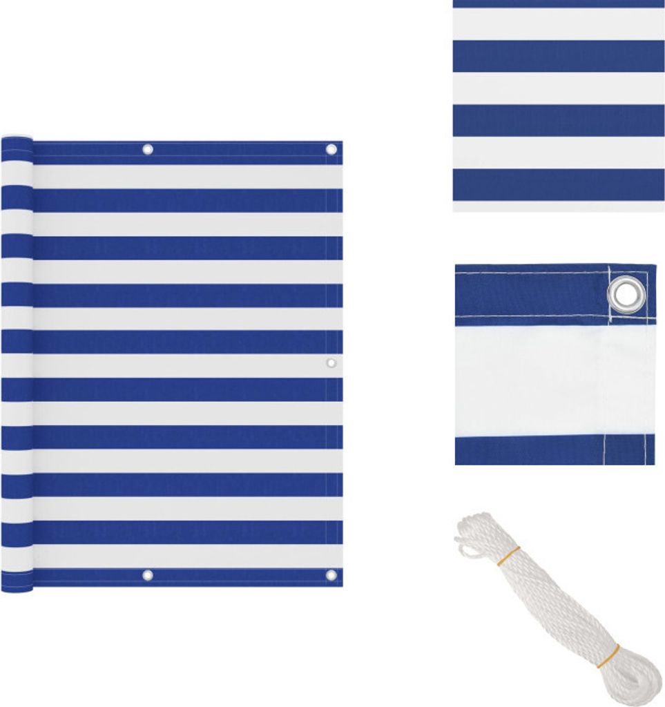 vidaXL Balkon-Sichtschutz Weiß und Blau 120x500 cm Oxford-Gewebe - Sonnenschirme & Sonnenschutze