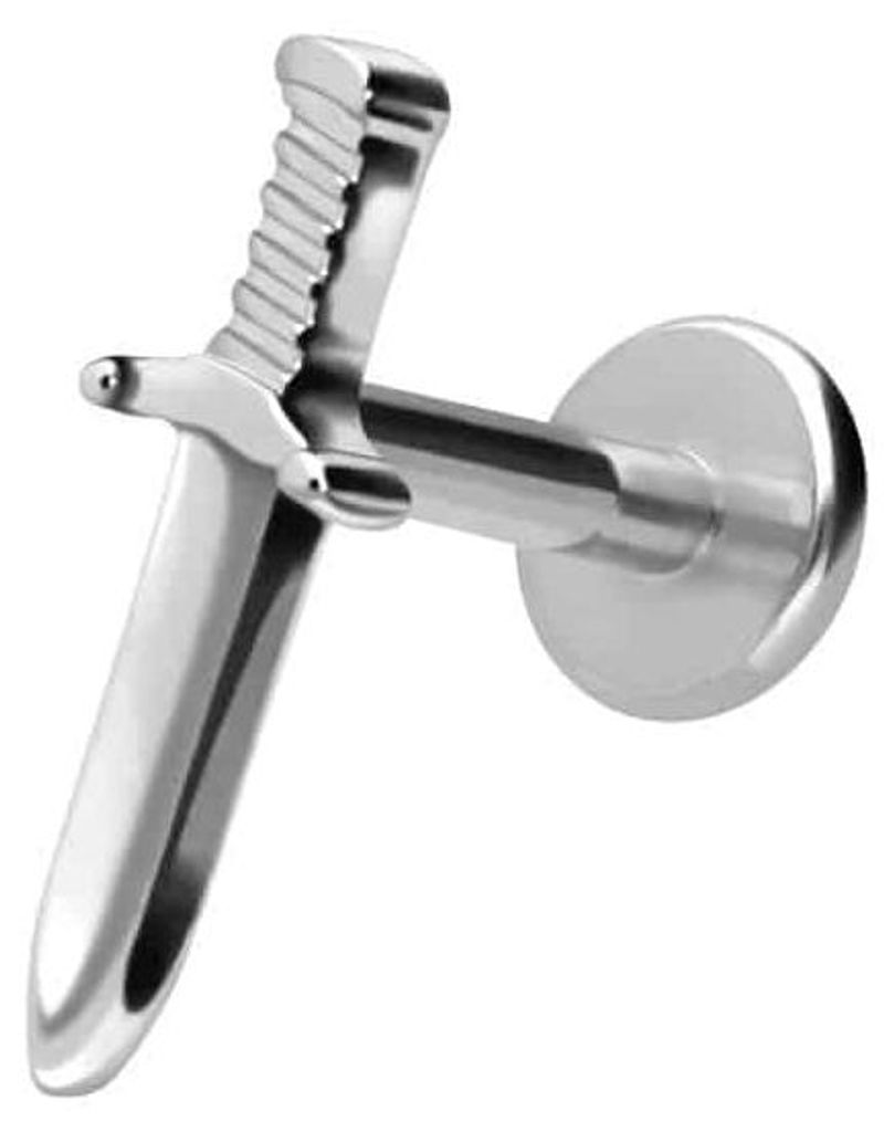Ohrpiercing, Nasenpiercing Titan Labret mit Innengewinde SCHWERT Silber Stablänge: 8mm | Stabstärke: 1,6mm