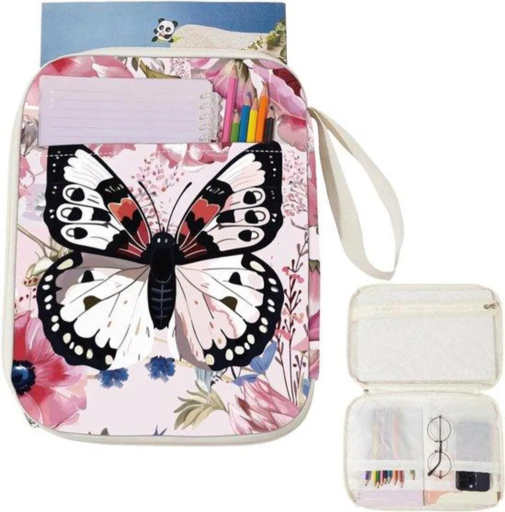 Boîte à livres étanche en similicuir avec motif papillon et poche