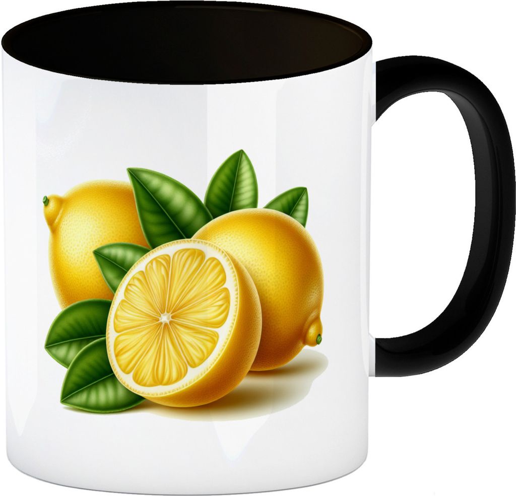 Zitronen Kaffeebecher in schwarz