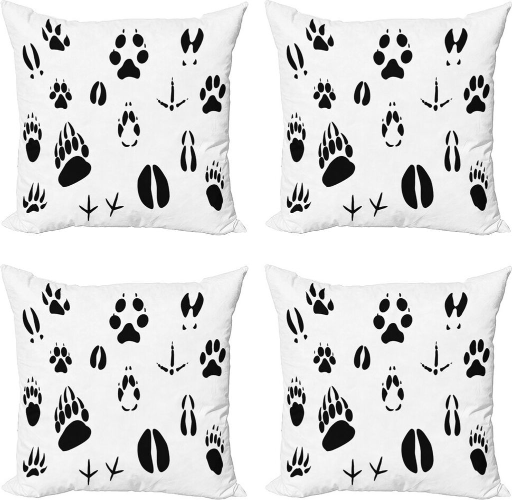 ABAKUHAUS Jagd Kissenbezug Set (4 Stück), Tier-Tier-Abdrücke, Moderner Doppelseitiger Digitaldruck, 60 cm x 60 cm, Schwarz und weiß