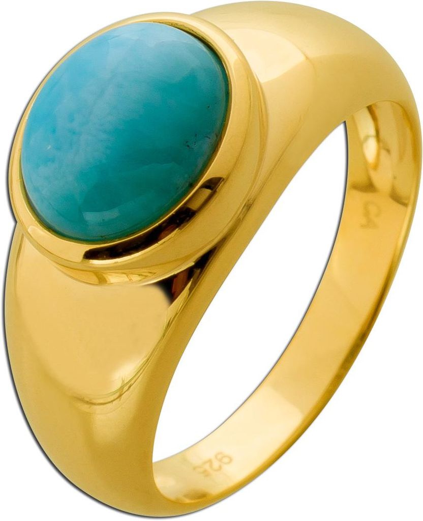 Larimar Ring Silber 925 vergoldet blauer Natur Larimar 4ct 19