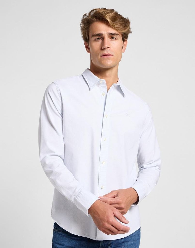 Lee | Herrenhemd Patch Shirt blau weiß Baumwolle klassisch Größe M