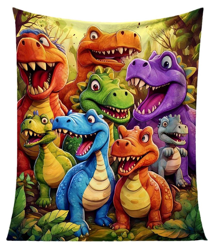 Flanelldecke für Kinder, buntes Dinosaurier-Muster, Weihnachtsdecke, leichte, warme Tierdecke