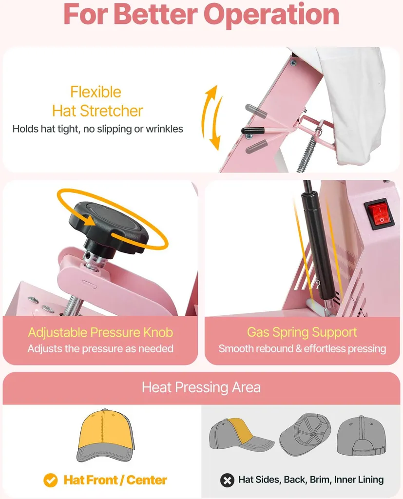 Presse à chapeau VEVOR rose avec 4 plaques interchangeables - 5