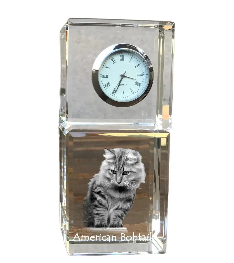 Horloge personnalisée Art-Dog en cristal photo chat Bobtail américain