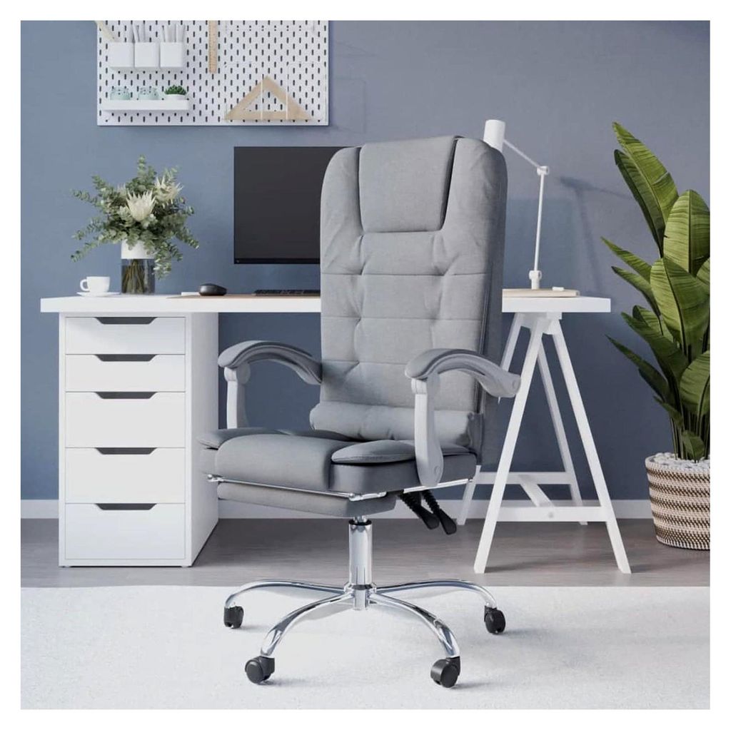 Bürostuhl, Massagestuhl, neigbar, hellgrau, Stoff, ergonomischer Stuhl für Wohnzimmer, Büro, Schlafzimmer