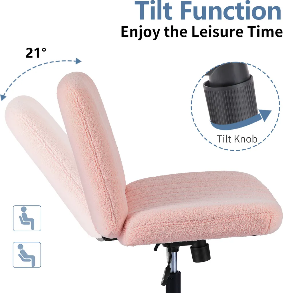 Chaise de bureau Sweiko pour télétravail, velours rose et fixe - 3