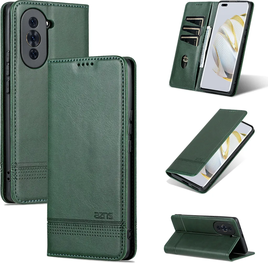 Cover Flip Huawei Nova 10 Pelle Verde Elegante - Funzione Stand e Carte