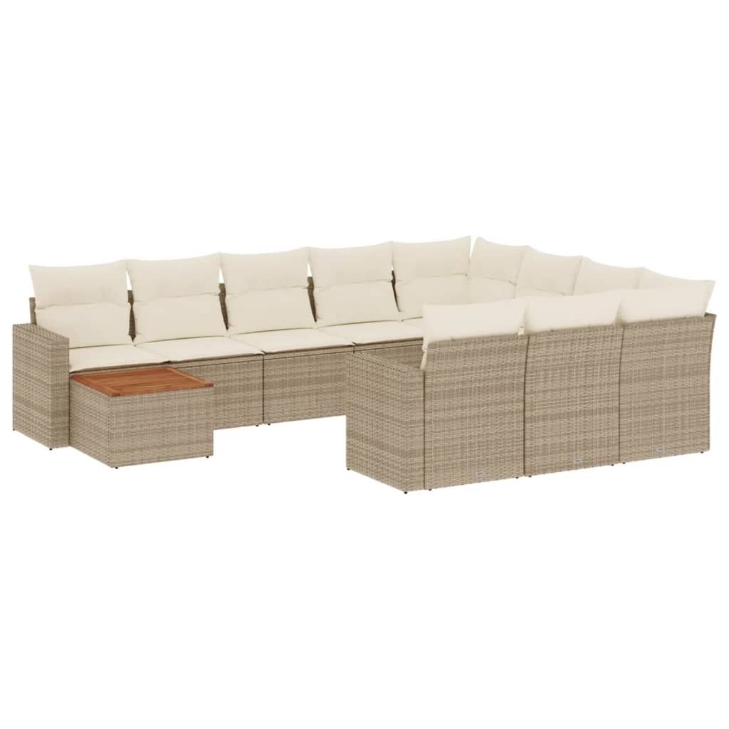 vidaXL 11-tlg. Garten-Sofagarnitur mit Kissen Beige Poly Rattan