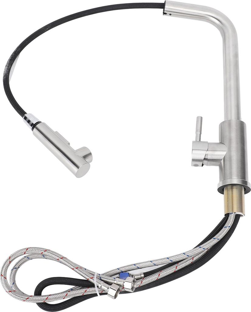 Ausziehbarer Spülbeckenhahn 304 Edelstahl 360 Drehbarer Heiß-Kaltwasser-Spültischhahn für Küchenbecken Gebürstet
