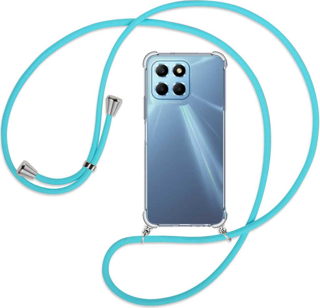 Handykette Backcover-Schutzhülle mit Band (Metall silberfarben) für Honor X8 5G (VNE-N41, 6.5'') - türkis