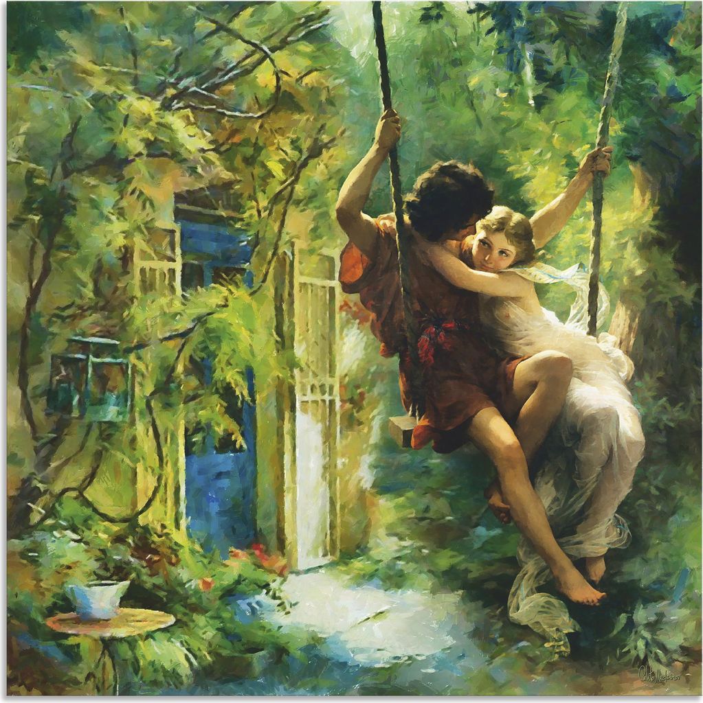 ARTland Wandbild Alu für Innen & Outdoor Paar auf einer Schaukel Größe: 100x100 cm