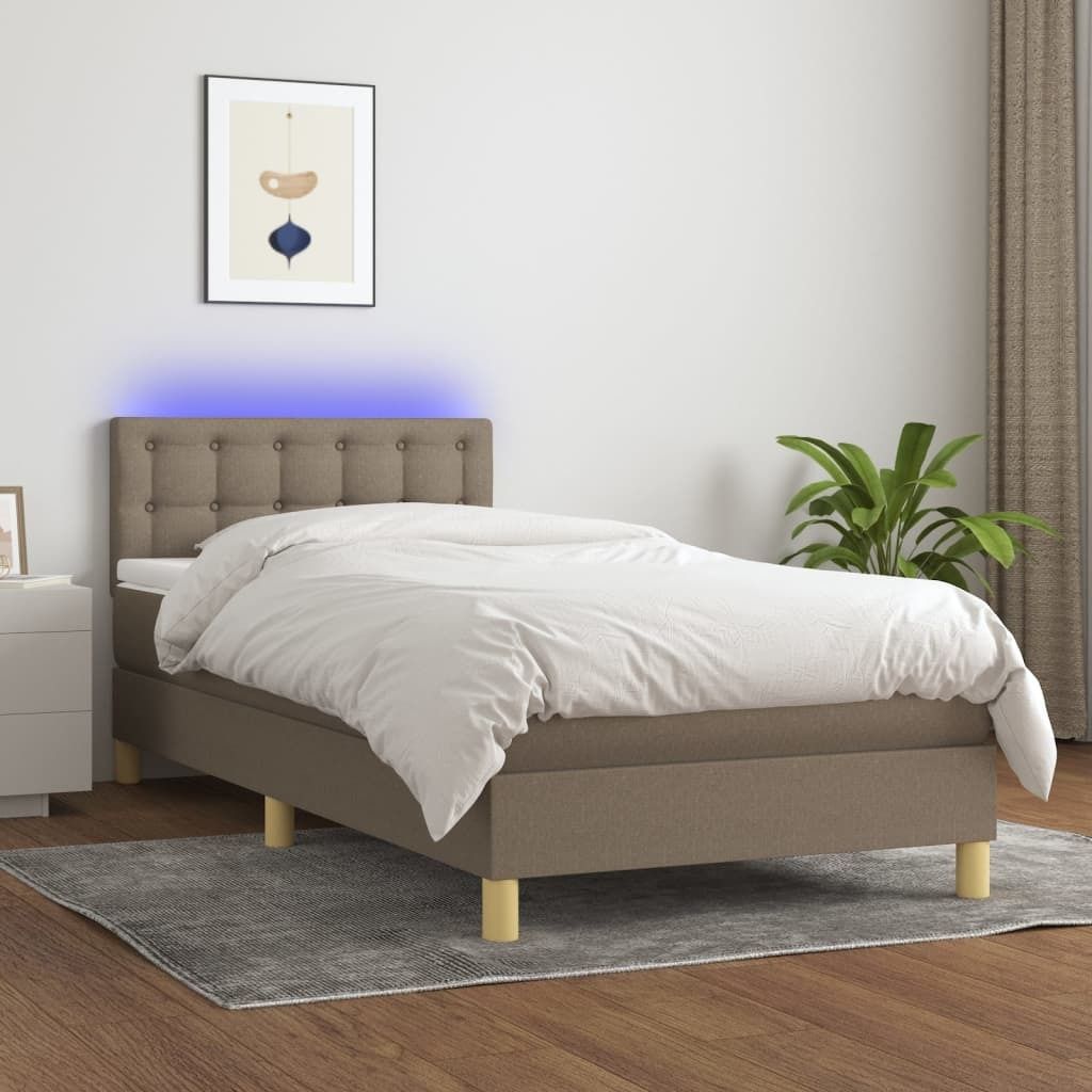 Cloris Designermöbel Boxspringbett mit Matratze & LED Taupe 100x200 cm Stoff 2024 Neu
