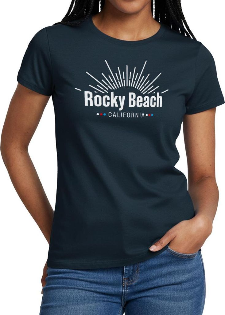 Spreadshirt Die drei Fragezeichen Rocky Beach Kalifornien California Frauen T-Shirt, M, Navy