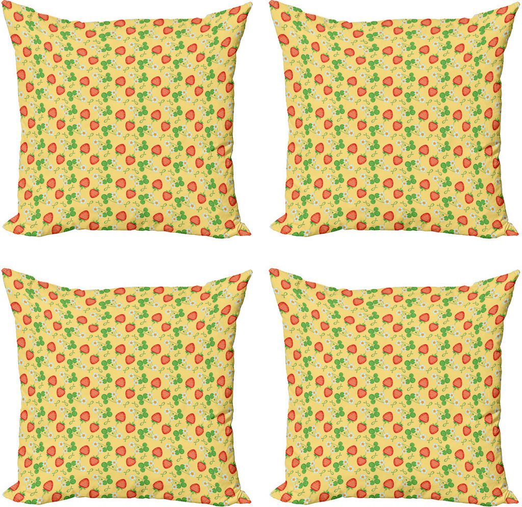 ABAKUHAUS Erdbeere Kissenbezug Set (4 Stück), Gesunde Sommer-Früchte, Moderner Doppelseitiger Digitaldruck, 50 cm x 50 cm, Mustard Vermilion