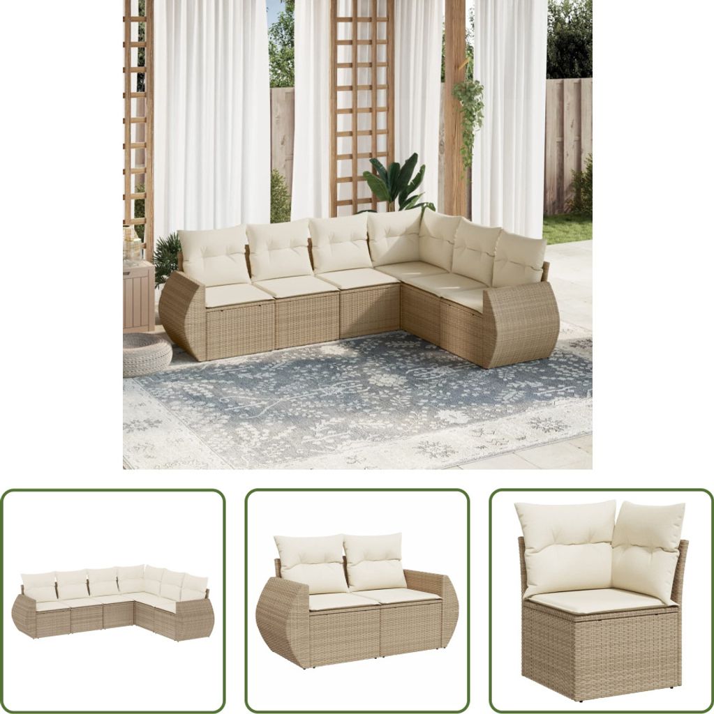 The Living Store 6-tlg. Garten-Sofagarnitur mit Kissen Beige Poly Rattan