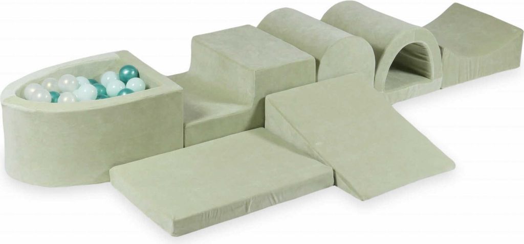Größtes Schaumstoff-Spielset mit Mikro-Bällepool – Velvet Soft Lightmint + 100 Bällebadbälle / Helles Mintgrün, Meerjungfraueneffekt, Metal...
