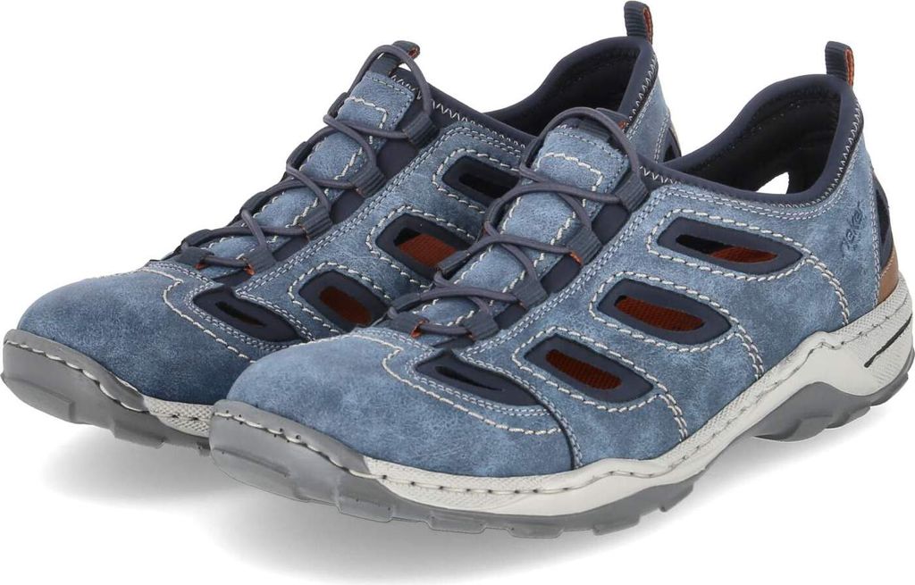 Rieker Herren sportliche Slipper Blau Textil & Produktbild 