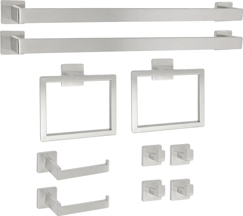Kit Accessoires SDB Complet 10 Pièces Murales en Inox Couleur Argent