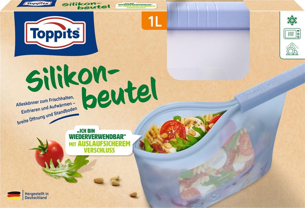 Toppits Silikonbeutel 1l wiederverwendbar mit Standboden 1 Produktbild 