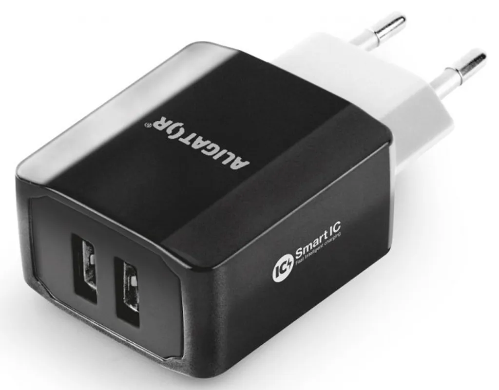 Adaptateur Secteur USB Double Port 3.4A Alligator Smart IC Noir