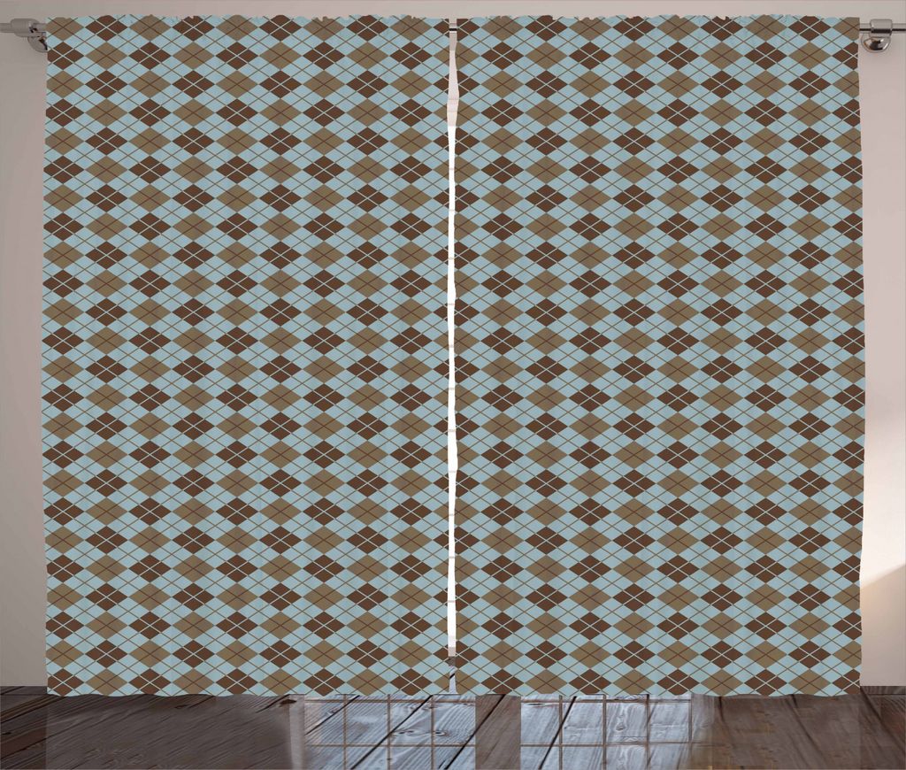 ABAKUHAUS Brown und Blau Rustikaler Vorhang, Argyle-Muster, Wohnzimmer Universalband Gardinen mit Schlaufen und Haken, 280 x 225 cm, Braun