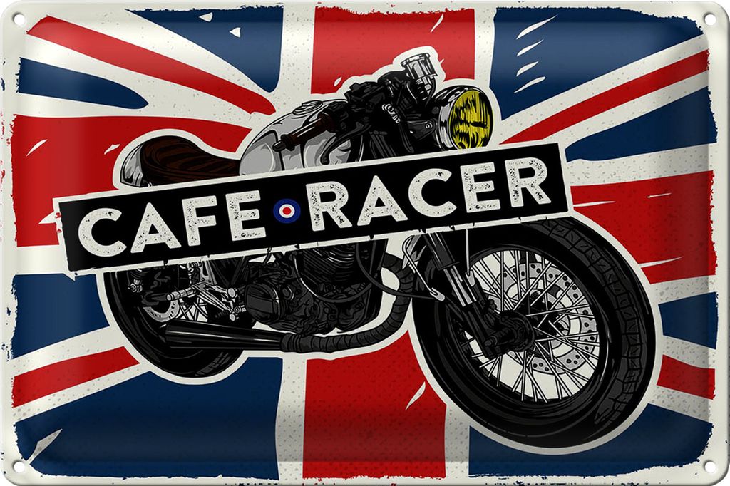 Blechschild Motorcycle Cafe Racer Motorrad UK Flagge 30x20cm